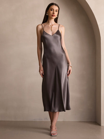 Pure Silk Spaghetti Strap Long Dress