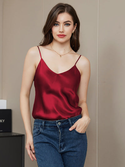 V-neck Pure Silk Spaghetti Straps Camisole Top