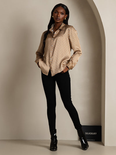 19Momme Silk Long Sleeve Lapel Collar Women's Shirt with Button Up Design