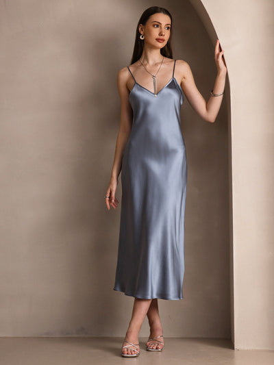 Pure Silk Spaghetti Strap Long Dress