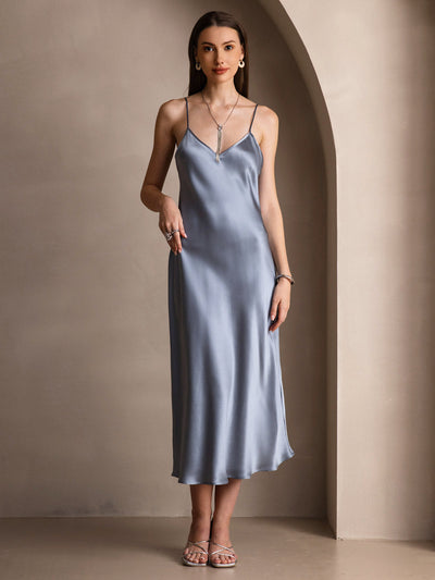 Pure Silk Spaghetti Strap Long Dress