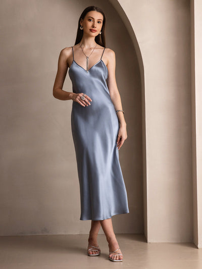 Pure Silk Spaghetti Strap Long Dress