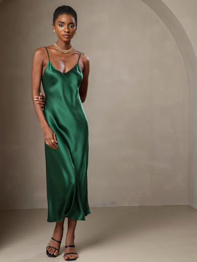 Pure Silk Spaghetti Strap Long Dress