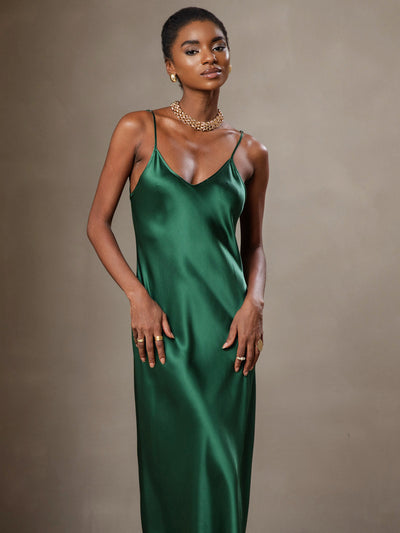 Pure Silk Spaghetti Strap Long Dress