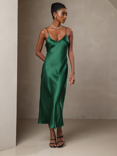 Pure Silk Spaghetti Strap Long Dress