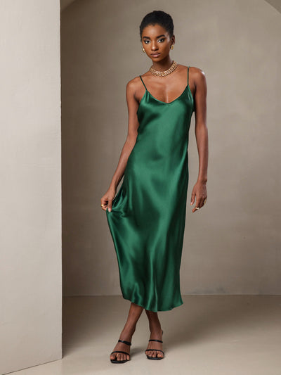 Pure Silk Spaghetti Strap Long Dress