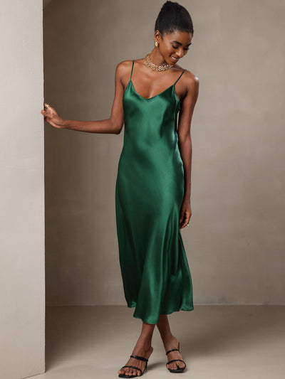 Pure Silk Spaghetti Strap Long Dress