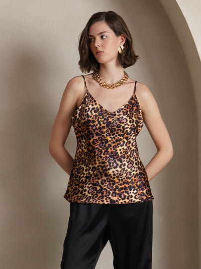 V-neck Pure Silk Spaghetti Straps Camisole Top