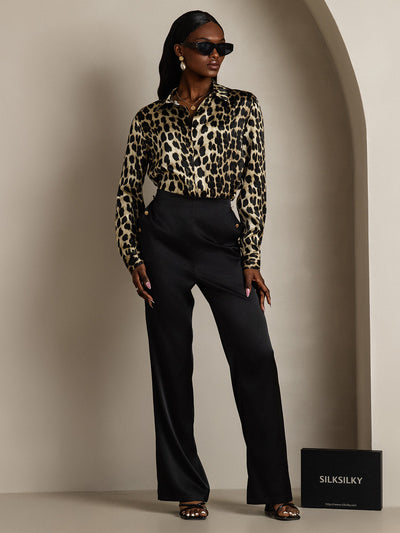 19Momme Silk Long Sleeve Lapel Collar Women's Shirt with Button Up Design