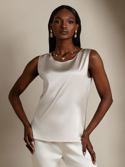 19Momme Silk Lounge Round Neck Tank Top