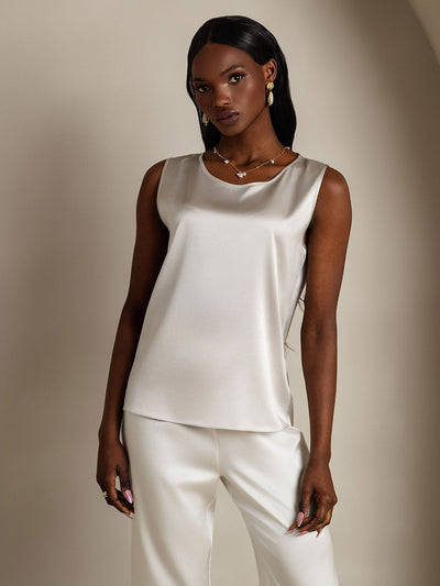 19Momme Silk Lounge Round Neck Tank Top