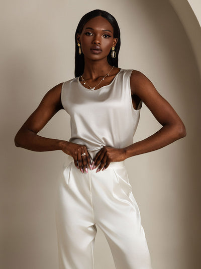 19Momme Silk Lounge Round Neck Tank Top