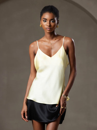 V-neck Pure Silk Spaghetti Straps Camisole Top