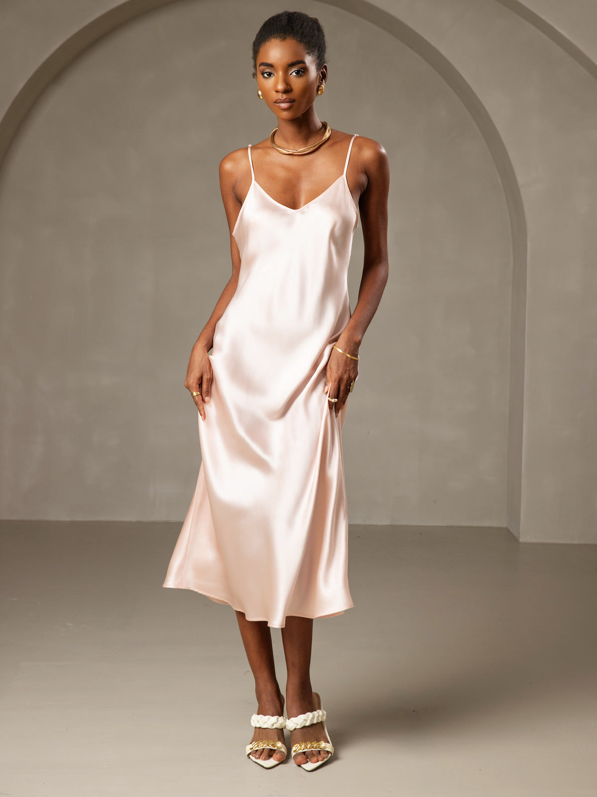 Pure Silk Spaghetti Strap Long Dress