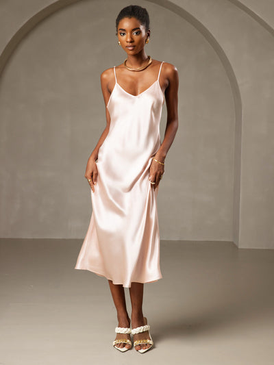Pure Silk Spaghetti Strap Long Dress