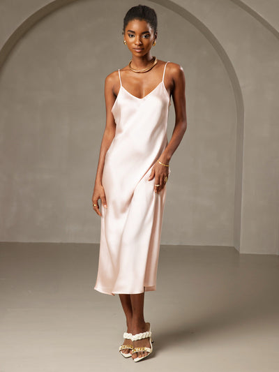 Pure Silk Spaghetti Strap Long Dress