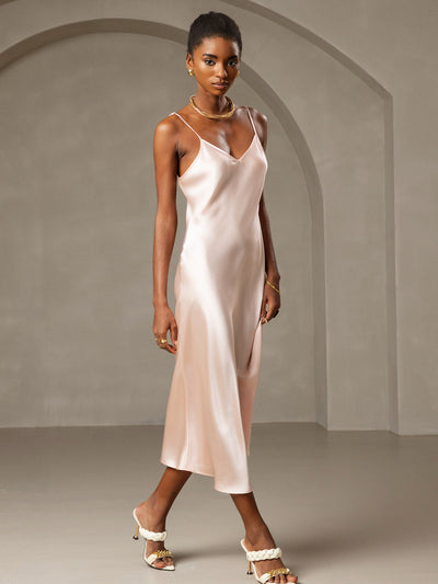 Pure Silk Spaghetti Strap Long Dress