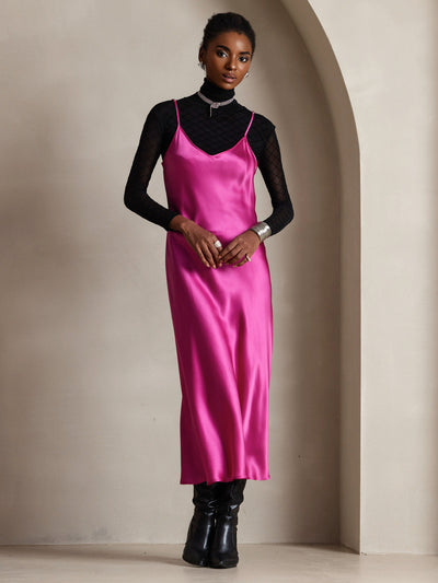 Pure Silk Spaghetti Strap Long Dress