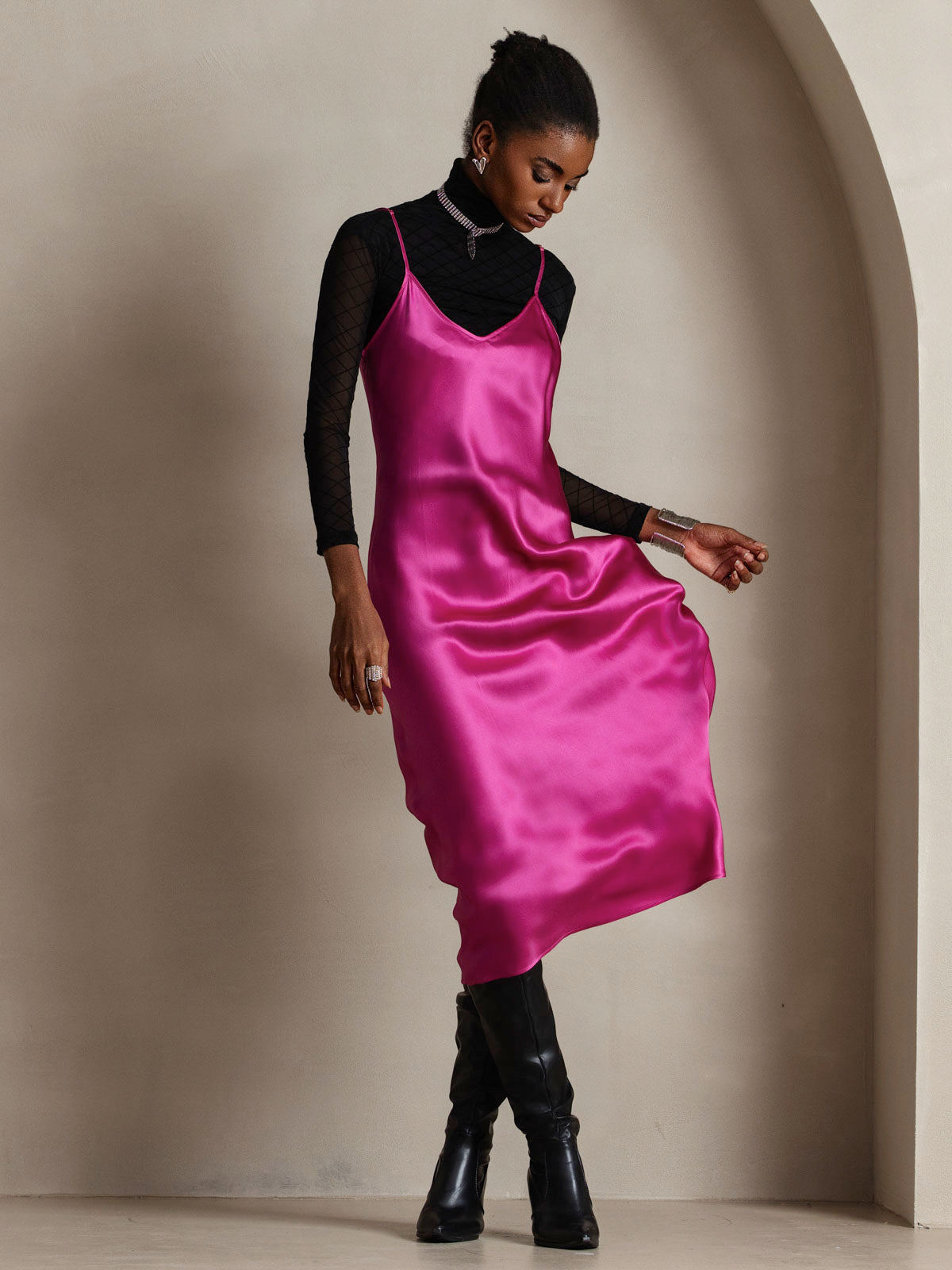Pure Silk Spaghetti Strap Long Dress