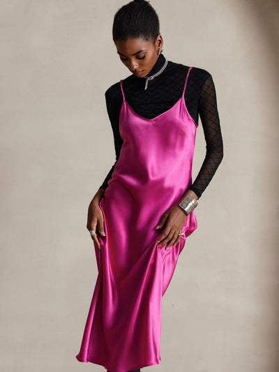 Pure Silk Spaghetti Strap Long Dress