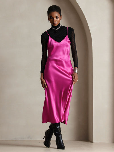 Pure Silk Spaghetti Strap Long Dress