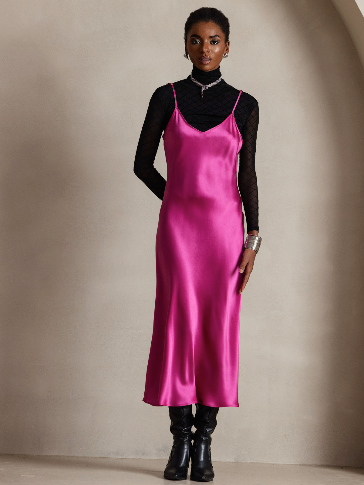 Pure Silk Spaghetti Strap Long Dress