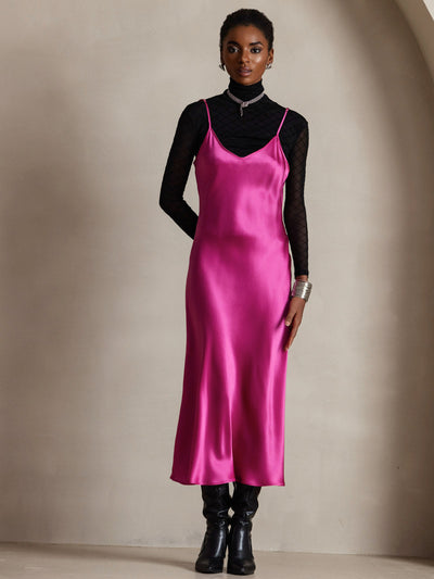 Pure Silk Spaghetti Strap Long Dress