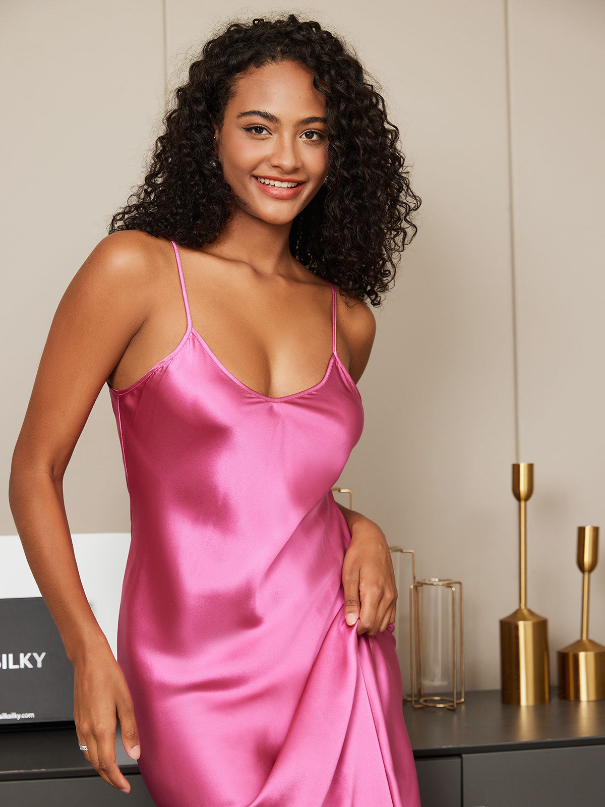 Spaghetti Strap Long Silk Nightdress/Dress