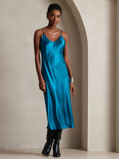Pure Silk Spaghetti Strap Long Dress