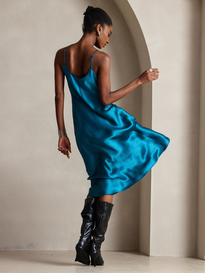 Pure Silk Spaghetti Strap Long Dress
