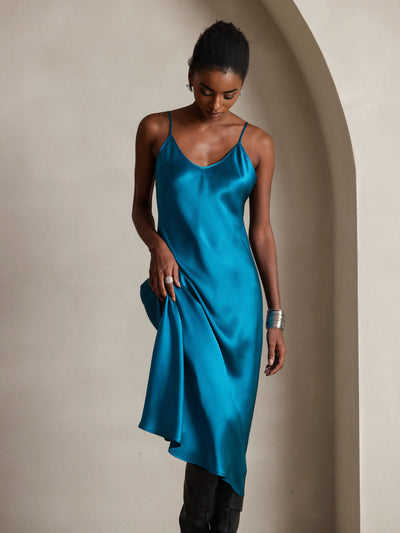 Pure Silk Spaghetti Strap Long Dress