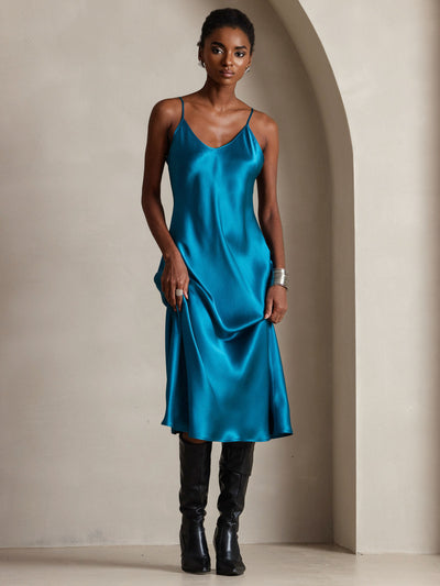 Pure Silk Spaghetti Strap Long Dress