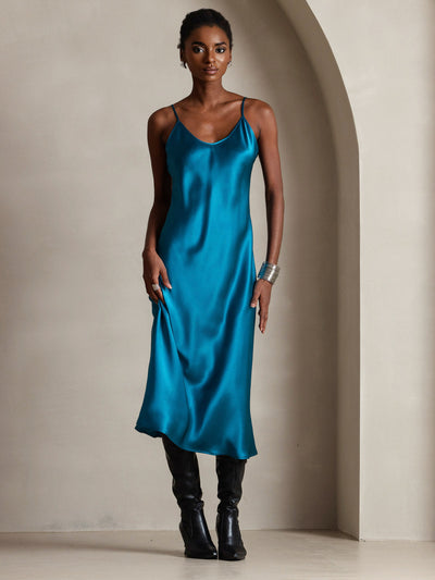 Pure Silk Spaghetti Strap Long Dress