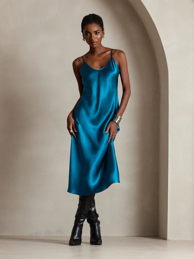 Pure Silk Spaghetti Strap Long Dress