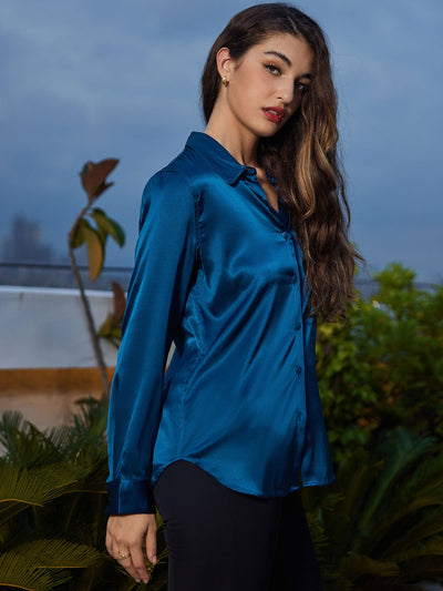 19Momme Silk Long Sleeve Lapel Collar Women's Shirt with Button Up Design
