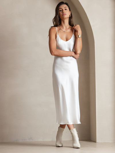Pure Silk Spaghetti Strap Long Dress