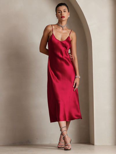 Pure Silk Spaghetti Strap Long Dress