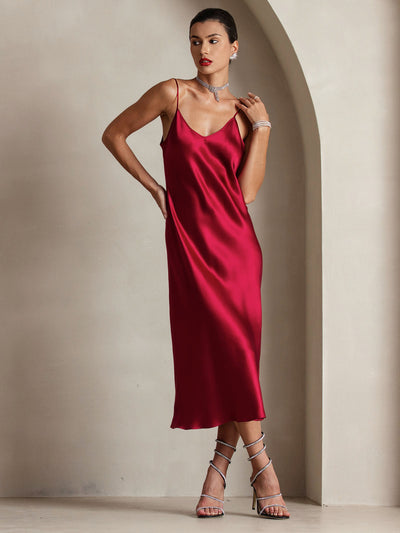 Pure Silk Spaghetti Strap Long Dress