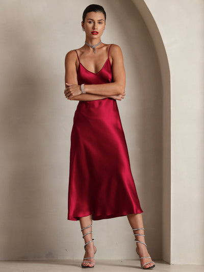 Pure Silk Spaghetti Strap Long Dress