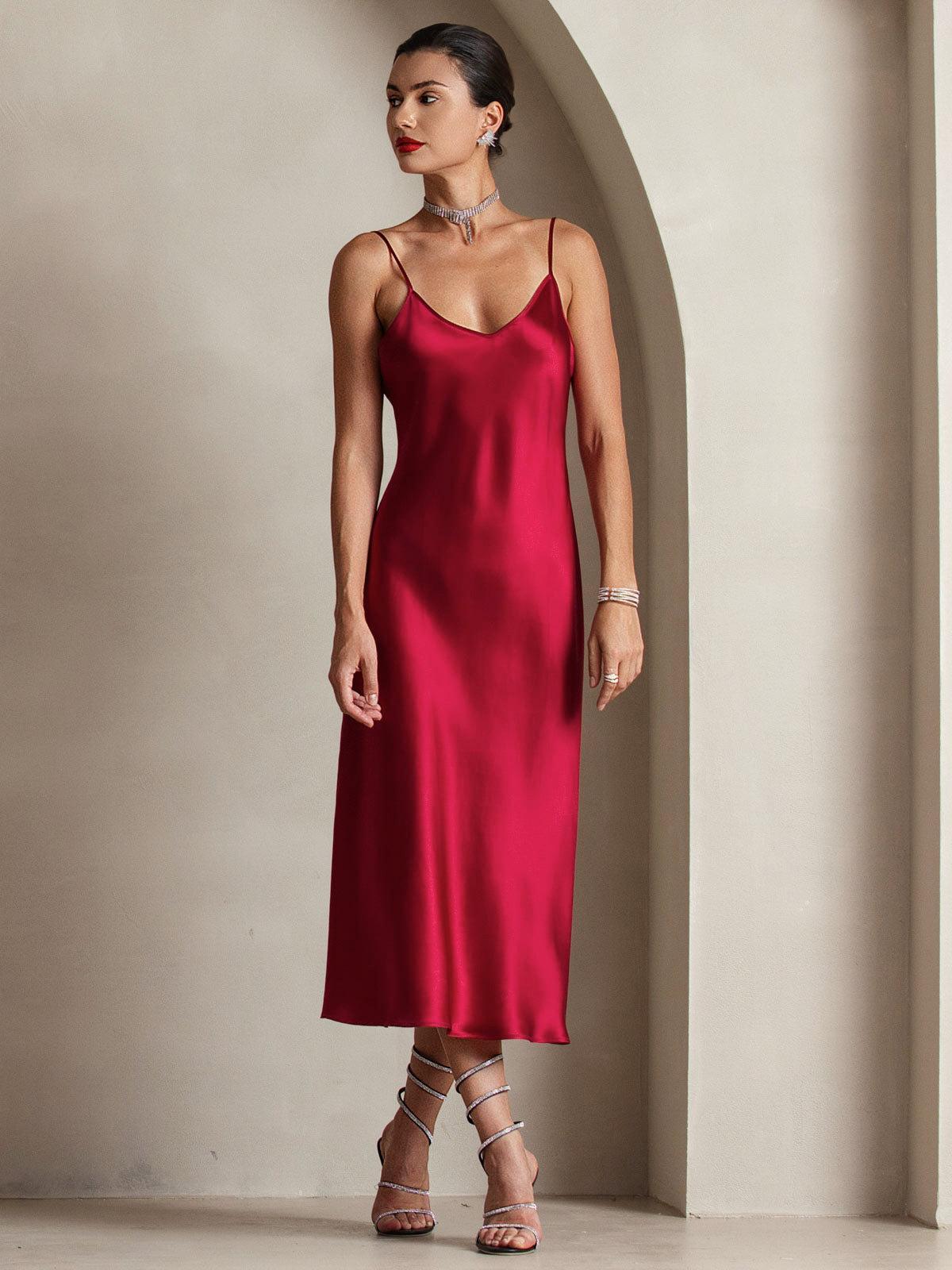 Pure Silk Spaghetti Strap Long Dress