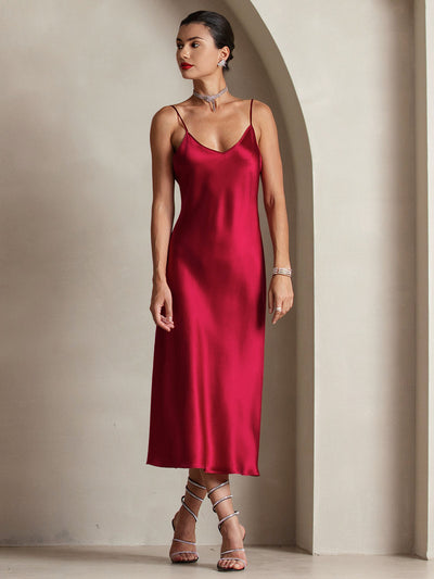 Pure Silk Spaghetti Strap Long Dress