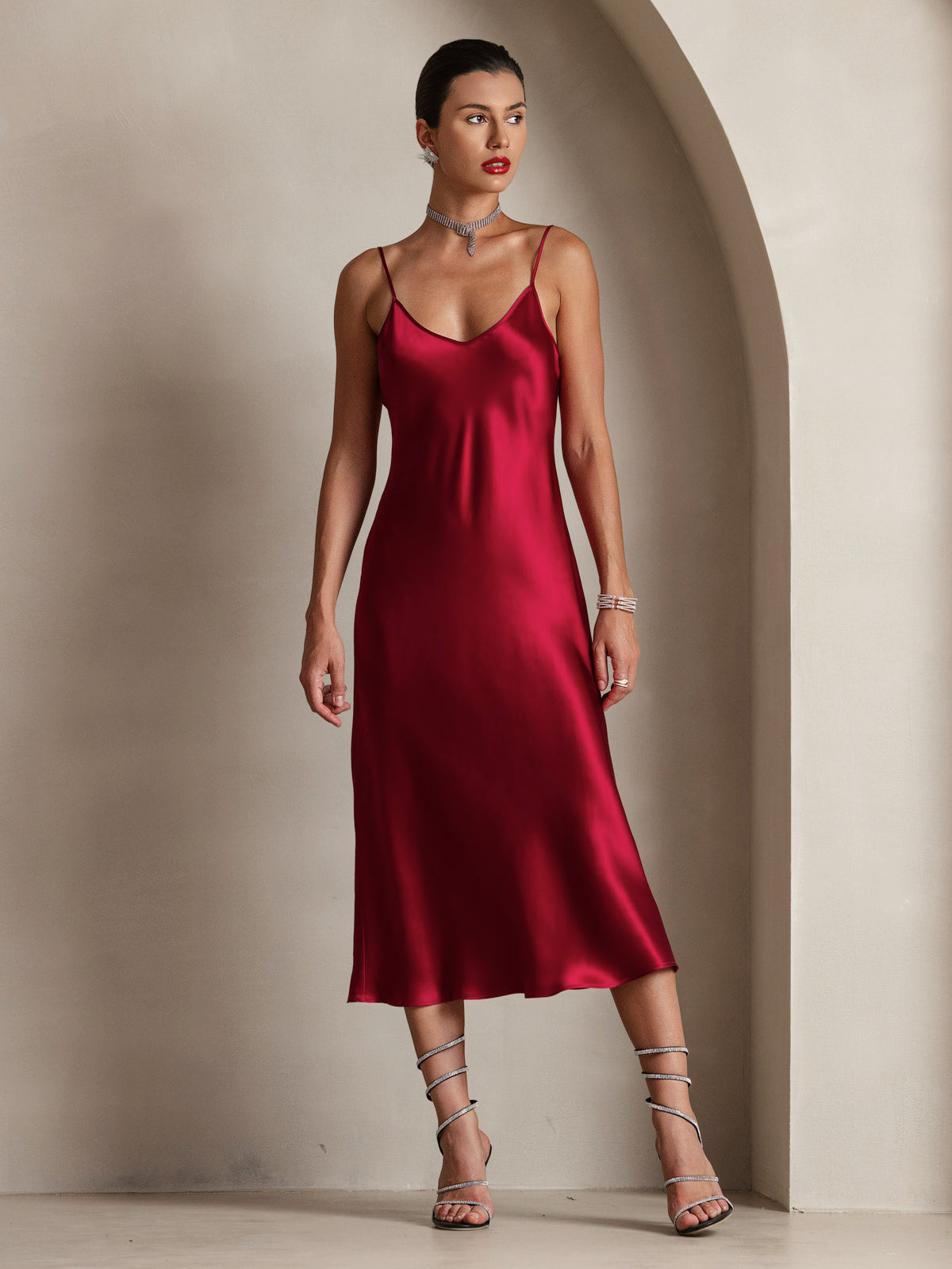 Pure Silk Spaghetti Strap Long Dress