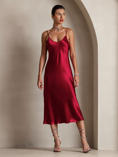 Pure Silk Spaghetti Strap Long Dress