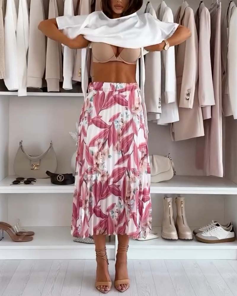 Accordion Pleated Floral Skirt