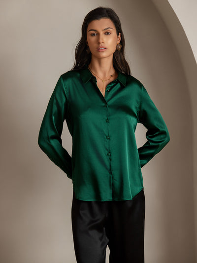 19Momme Silk Long Sleeve Lapel Collar Women's Shirt with Button Up Design