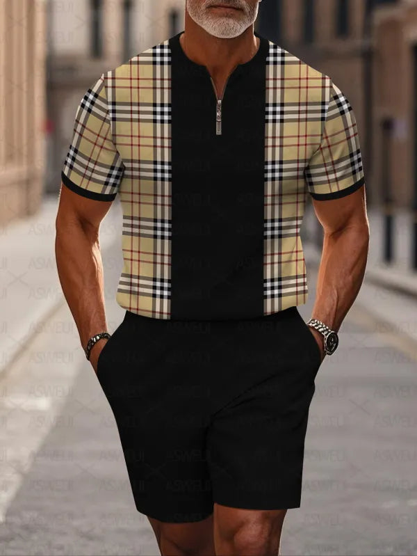 Short Sleeve Zipper Two-piece Set
