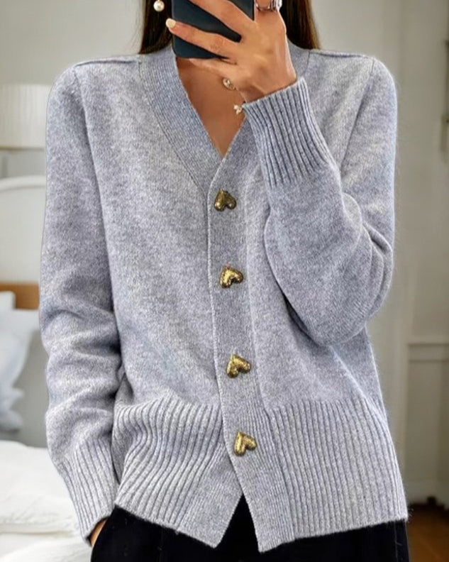 Adele Chic Heart-Button Cardigan