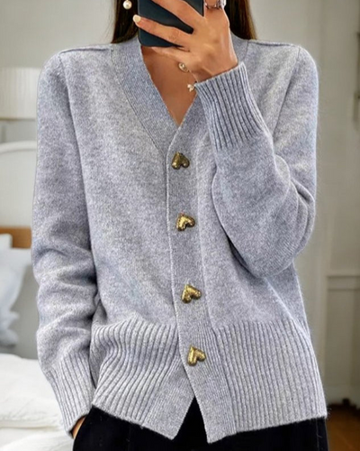 Adele Chic Heart-Button Cardigan