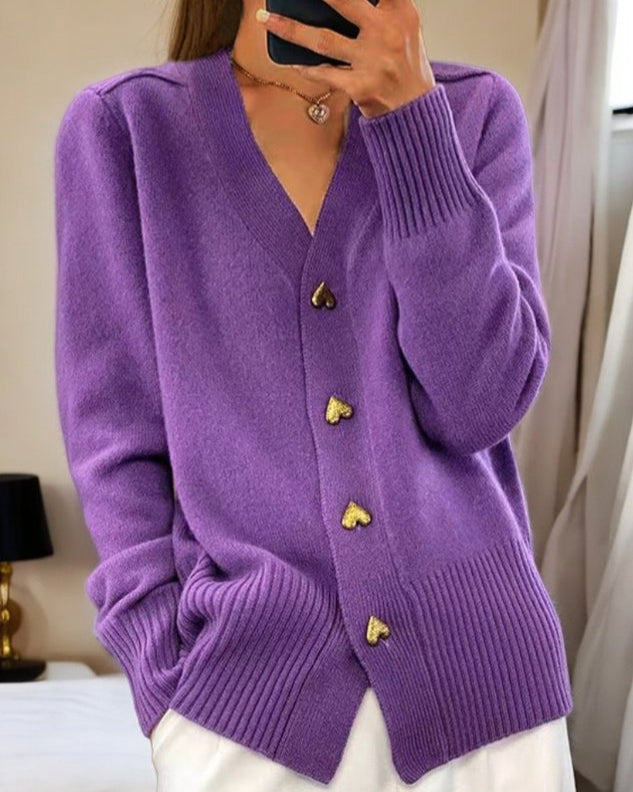 Adele Chic Heart-Button Cardigan