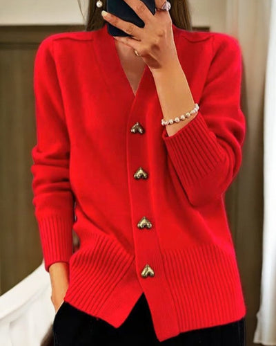 Adele Chic Heart-Button Cardigan